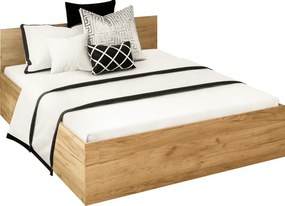 Pat cu somieră metalic şi spaţiu de depozitare, 160x200, stejar craft auriu, DOLI