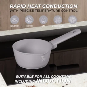 Oală pentru sos 16 cm, 1.2 L Berlinger Haus Taupe Collection BH 8087, cu strat antiaderent titan, ideală pentru încălzire și rețete rapide