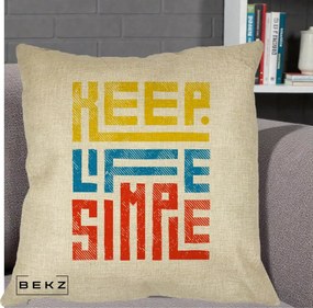 Perna Decorativa Keep Life Simple Colorat, 40x40 cm, Crem, Husa Detasabila, Perna Inclusa, BEKZ®
