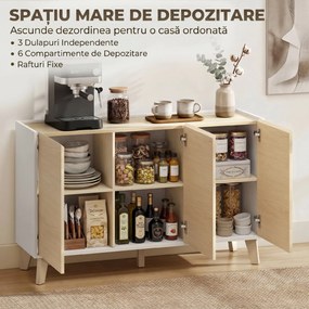 HOMCOM Bufet cu Uși Soft-Close 120 cm, Lemn și Alb | Aosom Romania