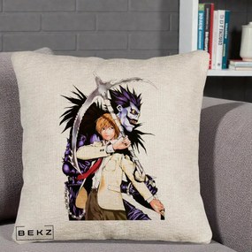 Perna Personalizata Death Note Light si Ryuk Duo, 40x40 cm, Bej Canapea, Husa Detasabila, Perna Inclusa, BEKZ®