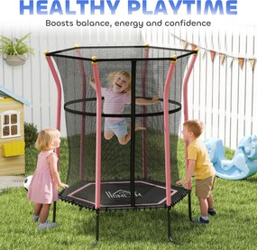 HOMCOM Trambulină Elastică pentru Copii 3-10 Ani cu Intrare cu Fermoar și Bare Căptușite, Ø163,5x190 cm, Roz | Aosom Romania