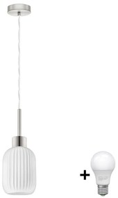 Pendul LED HARMA pe cablu, 1x E27, 60W, 230V, Ø 14 cm, crom mat/alb