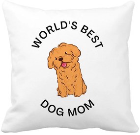 Perna Decorativa, World&apos;s Best Dog Mom, 40x40 cm, Alba, Mata, Husa Detasabila, Burduf