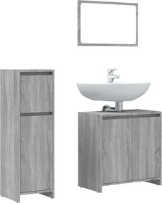 vidaXL Set mobilier de baie, 3 piese, gri sonoma, lemn prelucrat