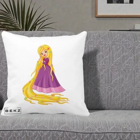 Perna Personalizata Rapunzel Par Lung Floral, 40x40 cm, Alba Mata, Husa Detasabila, Perna Inclusa, BEKZ®