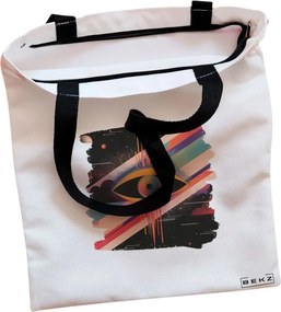 Sacosa de Panza pentru Cumparaturi, Geanta Tote, model Celestial Eye 12, Cu fermoar, 38x34.5 cm, Alba, BEKZ®