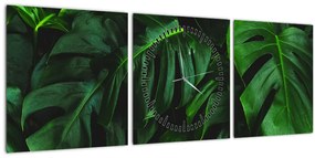 Tablou cu frunze Monstery (cu ceas) (90x30 cm)