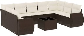 vidaXL Set canapele de grădină cu perne, 10 piese, maro, poliratan