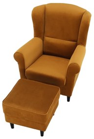 Fotoliu cu taburet, material muştar, ASTRID
