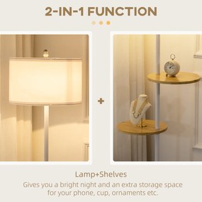 HOMCOM Lampa de podea cu 2 rafturi, Lampa de podea din metal si lemn cu abajur din material, Ø40x163cm, alb | AOSOM RO