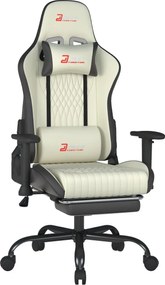 Scaun gaming, Pernă lombară cu Masaj vibrator, Suport pentru picioare, Cotiere 2D, piele PU, Alb