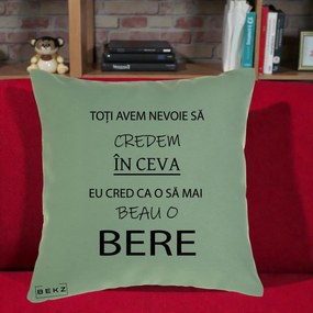 Perna Decorativa Eu Cred ca mai Beau o Bere, 40x40 cm, Verde, Husa Detasabila, Perna Inclusa, BEKZ®