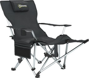 Outsunny Scaun de Camping Pliabil și Rabatabil cu Suport pentru Picioare Detașabil și Tetieră, 82x50/100x88 cm, Negru | Aosom Romania