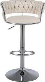 RESIGILAT- Scaun bar, rotativ, înălțime reglabilă, Catifea, Ivory