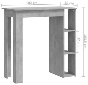 Masa de bar cu raft, gri beton,102x50x103,5 cm, PAL 1, Gri beton