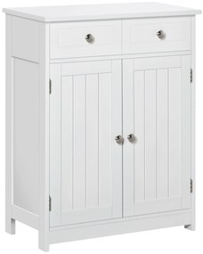 kleankin Dulap de Depozitare Organizator Independent pentru Baie de Podea cu 2 Usi, 2 Sertare si Raft Reglabil, Alb | Aosom Romania