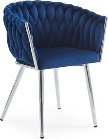 Fotoliu de dining din catifea ORION VELVET cu picioare argintii, albastru inchis