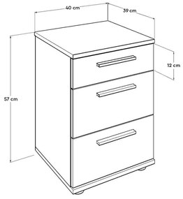 Noptiera Adore Trendline, 3 sertare, 40 x 57 x 39 cm