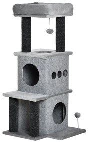 PawHut Arborișoare pentru pisici design cozy-chic multi-echipate centrul de activități cu zone, platforme, pat, joc cu bile, fețre detașabile și lavabile, plăci de particule, pluș scurt 48 x 48 x 100 cm gri | Aosom Romania