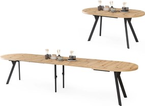 Mazzoni Masă ovală extensibilă EXPANSO Stejar Artisan / picioare negre