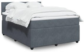 vidaXL Pat box spring cu saltea, gri închis, 140x190 cm, catifea