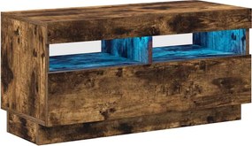 vidaXL Comodă TV cu lumini LED, stejar fumuriu, 80x35x40 cm