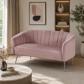 Canapea de design cu 2 locuri, ţesătură Velvet roz/crom-argintiu, BAGY