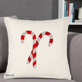 Perna Decorativa Candy Cane de Craciun, 40x40 cm, Crem Reliefat, Husa Detasabila, Perna Inclusa, BEKZ®