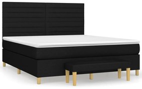 Pat box spring cu saltea, negru, 180x200 cm, catifea Negru, 180 x 200 cm, Benzi orizontale