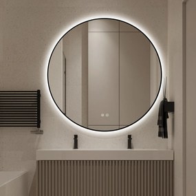 🪞 Oglindă LED cu Touch, Funcție Dezaburire și 3 Tipuri de Lumină – Ramă Negru Mat, 90 cm, Model J188-90 Smack