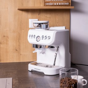 TEMPO-KONDELA BERNY, aparat de cafea cu manetă cu râşniţă, alb