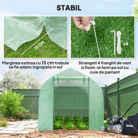 Seră Outsunny de Grădină de Tip Tunel 4x2x2 m cu Uși Rulabile și 6 Ferestre, Seră pentru Grădină cu Acoperiș înclinat, Structură din Metal și Acoperiș PE, pentru Grădinărit legume flori fructe, Verde | Aosom Romania
