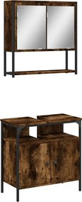 vidaXL Set mobilier de baie, 2 piese, stejar fumuriu, lemn prelucrat