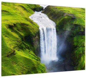 Tablou pe sticlă - Cascada Skogafoss (70x50 cm)