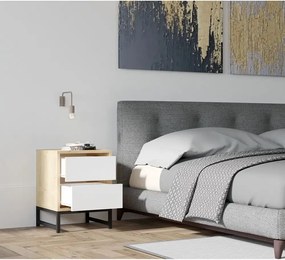 Noptiera Cefalu cu 2 sertar alb stejar 55x40x40 cm