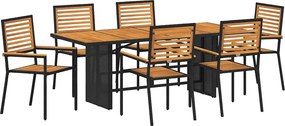 vidaXL Set de masă pentru grădină 7 pcs Negru și Maro poliratan