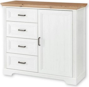 Comoda JASMIN, alb/stejar artisan, PAL, cu o usa si 4 sertare, 115x41x