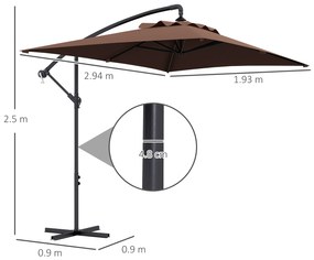 Outsunny Umbrelă Suspendată cu Orificii de Ventilaţie, Bază în Cruce şi Manivelă, 3x2 m, Maro | Aosom Romania