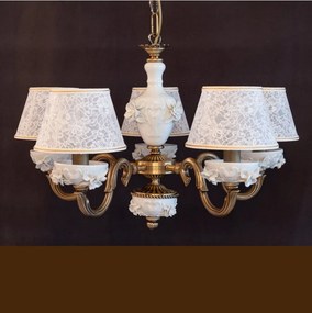 Lustra design italian cu 5 brate din alama si portelan alb 9962