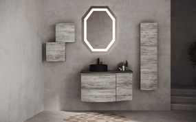 Oglindă lemn masiv LED cu termometru ceas și dezaburire 75x100cm