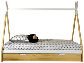 Set TIPI este format din Pat copii înalt fără gard (90 x 200 cm) și un sertar în culoare culoare lemn natural.