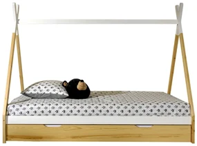 Set TIPI este format din Pat copii înalt fără gard (90 x 200 cm) și un sertar în culoare culoare lemn natural.