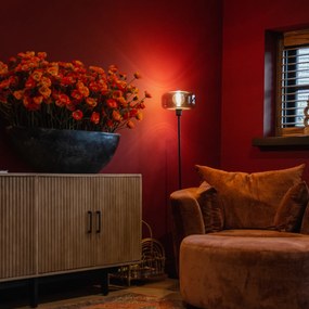 Lampă de podea neagră Art Deco cu sticlă fumurie - Bizle