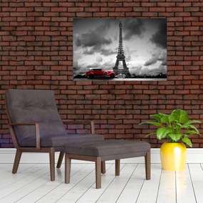 Tablou - Turnul Eiffel și mașina roșie (90x60 cm)