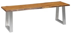 283895 vidaXL Bancă, 140 cm, lemn masiv de acacia și oțel inoxidabil