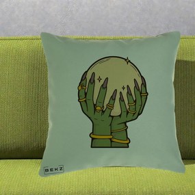 Perna Decorativa Halloween Maini Vrajitoare cu Glob de Cristal, 40x40 cm, Verde, Husa Detasabila, Perna Inclusa, BEKZ®
