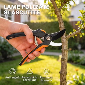 Outsunny Set de Grădinărit 2 Piese cu Foarfece de Tăiat Crengi și Foarfece de Grădinărit, cu Mâner Moale și Sistem de Blocare | Aosom Romania