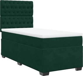 vidaXL Pat box spring cu saltea, verde închis, 90x200 cm, catifea