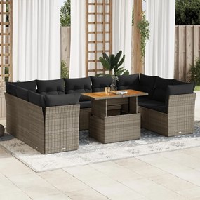 3326972 vidaXL Set mobilier de grădină cu perne, 10 piese, gri, poliratan